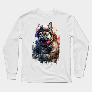 Pet Dog Portrait, Dog Owner Gift Idea, Cute French Bulldog Watercolor Dog Portrait Long Sleeve T-Shirt